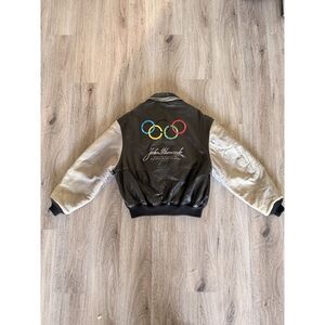 Vintage 1996 John Hancock Olympic Rings Leather Jacket Super Stitch XL USA